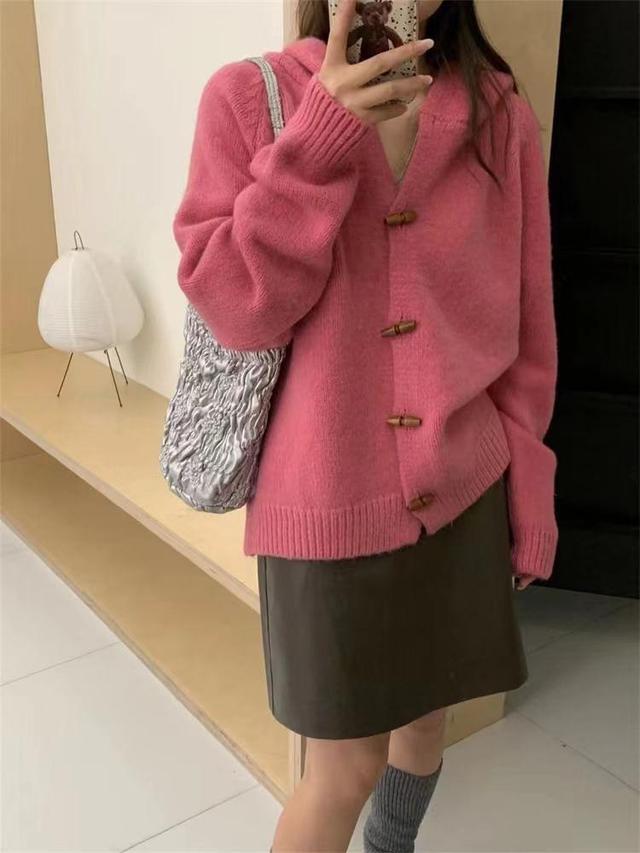 Plain Hooded Cardigan Product Image