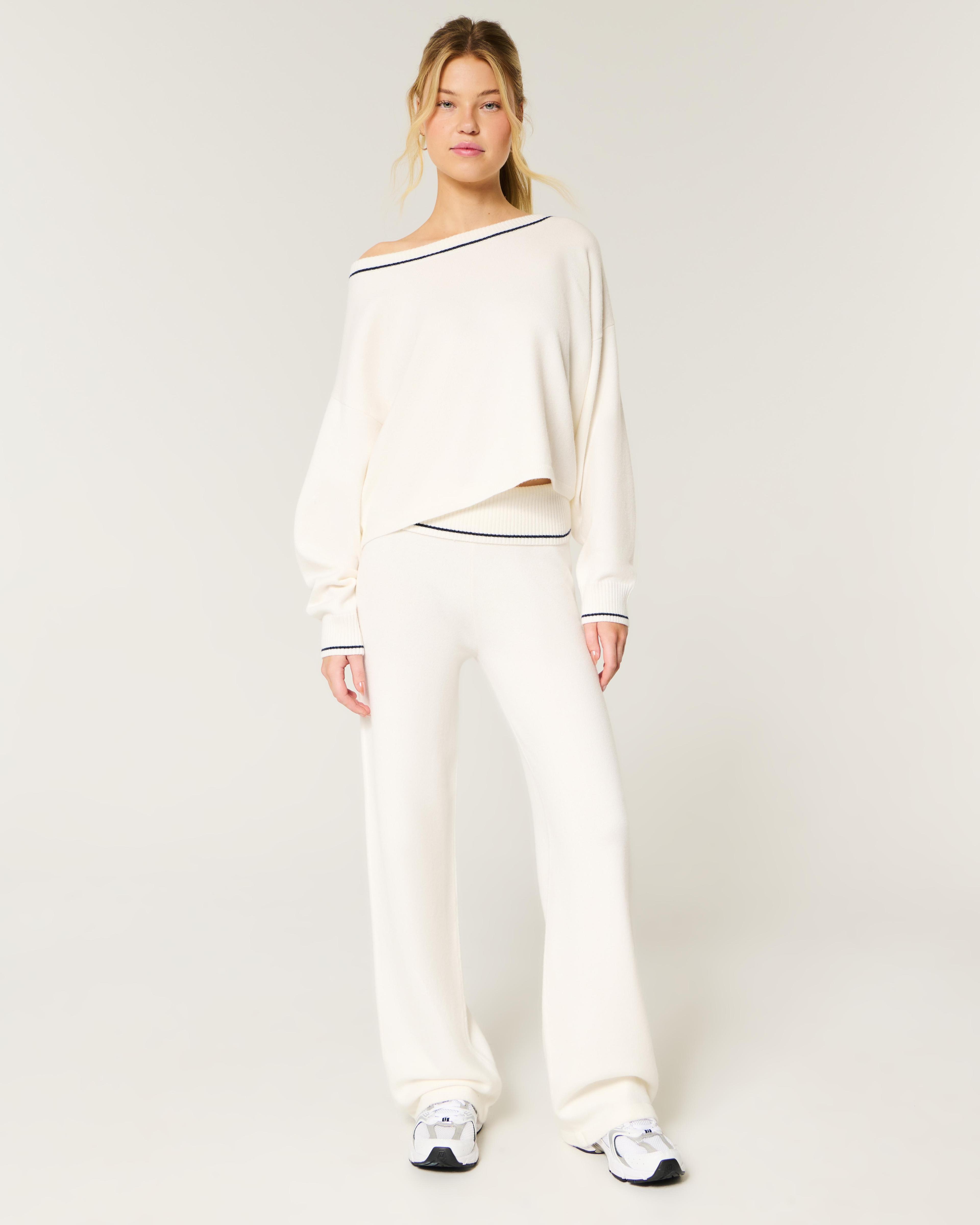 Gilly Hicks Sweater-Knit Foldover Waist Straight Pants Product Image