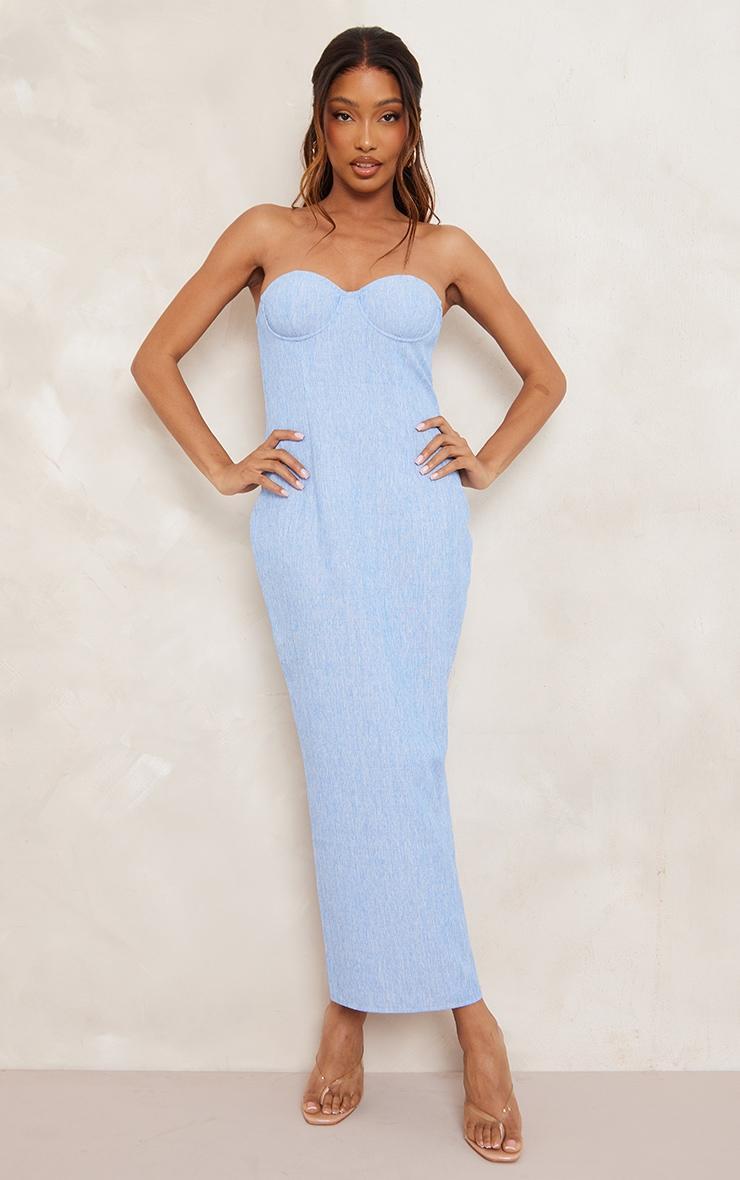 Light Blue Linen Look Bandeau Underwired Midaxi Dress Product Image