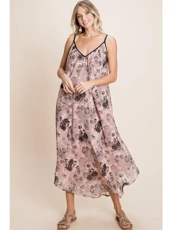 Pink and Black Lace Floral Dress Female Product Image