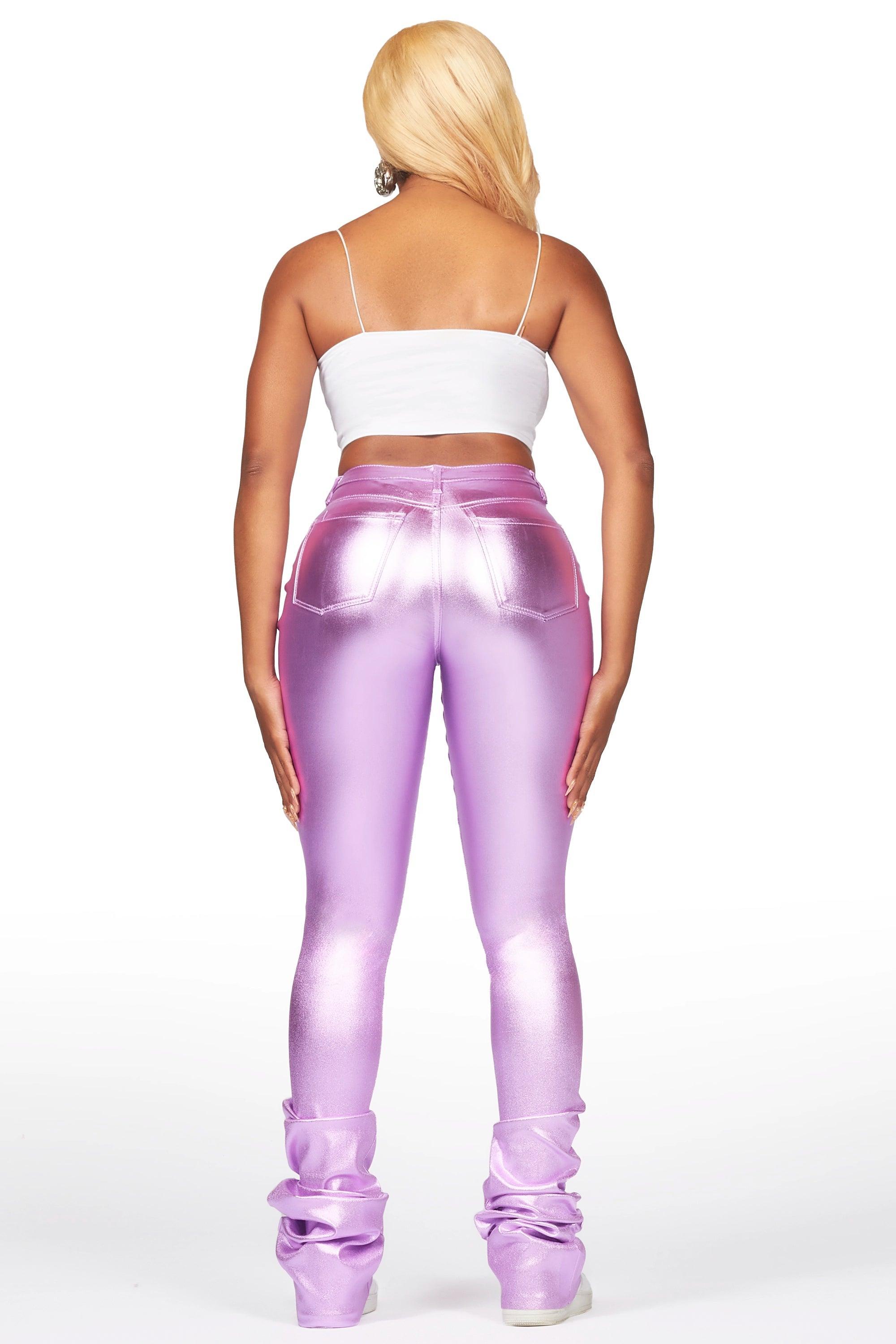 The Drama Metallic Purple PU Super Stacked Pant Female Product Image