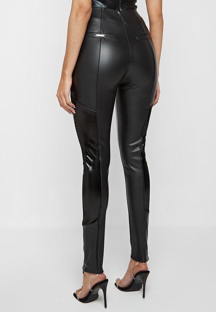 Leather & Patent Ribbed Leggings - Black Female Product Image