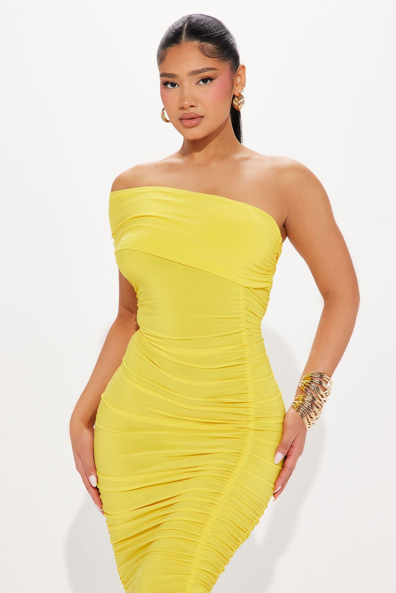 Serene Dream Off Shoulder Midi Dress - Yellow Product Image