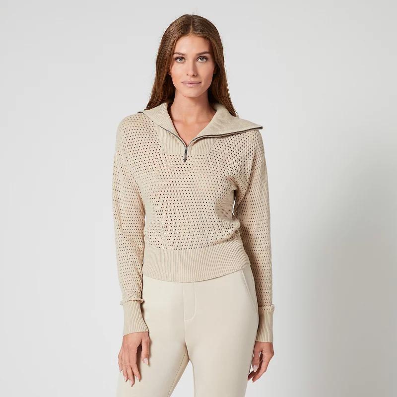 Womens Grey & Gray Zip Neck Mesh Stitch Sweater, Womens product image