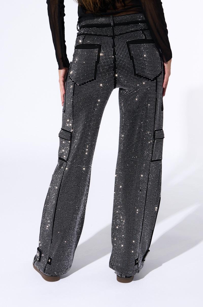 AMMO BONNE SOIREE RHINESTONE CARGO PANTS IN BLACK Product Image