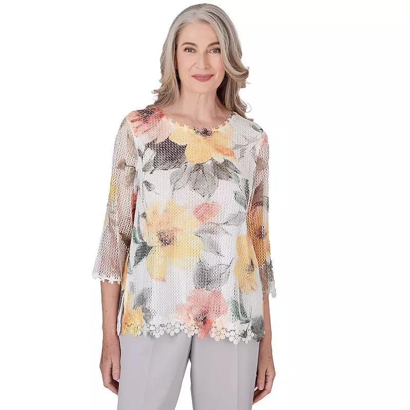 Petite Alfred Dunner Watercolor Floral Mesh Top, Womens Product Image