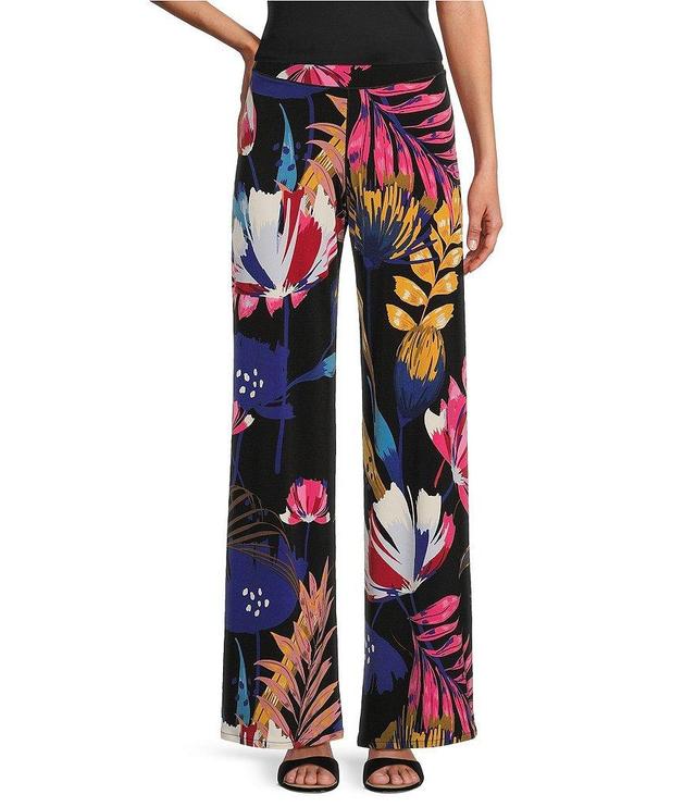 Eva Varro Tropical Print Knit Jersey Elastic Waist Coordinating Wide-Leg Pull-On Pants Product Image