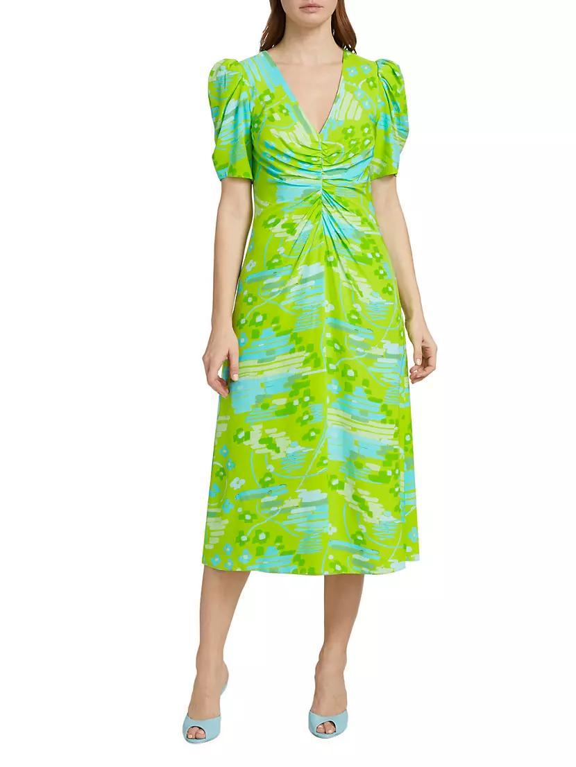 Maci Geometric Puff-Sleeve Midi-Dress Product Image