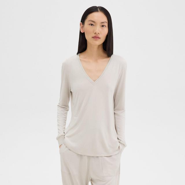 Silk-Modal Ribbed V-Neck Top | Theory Product Image