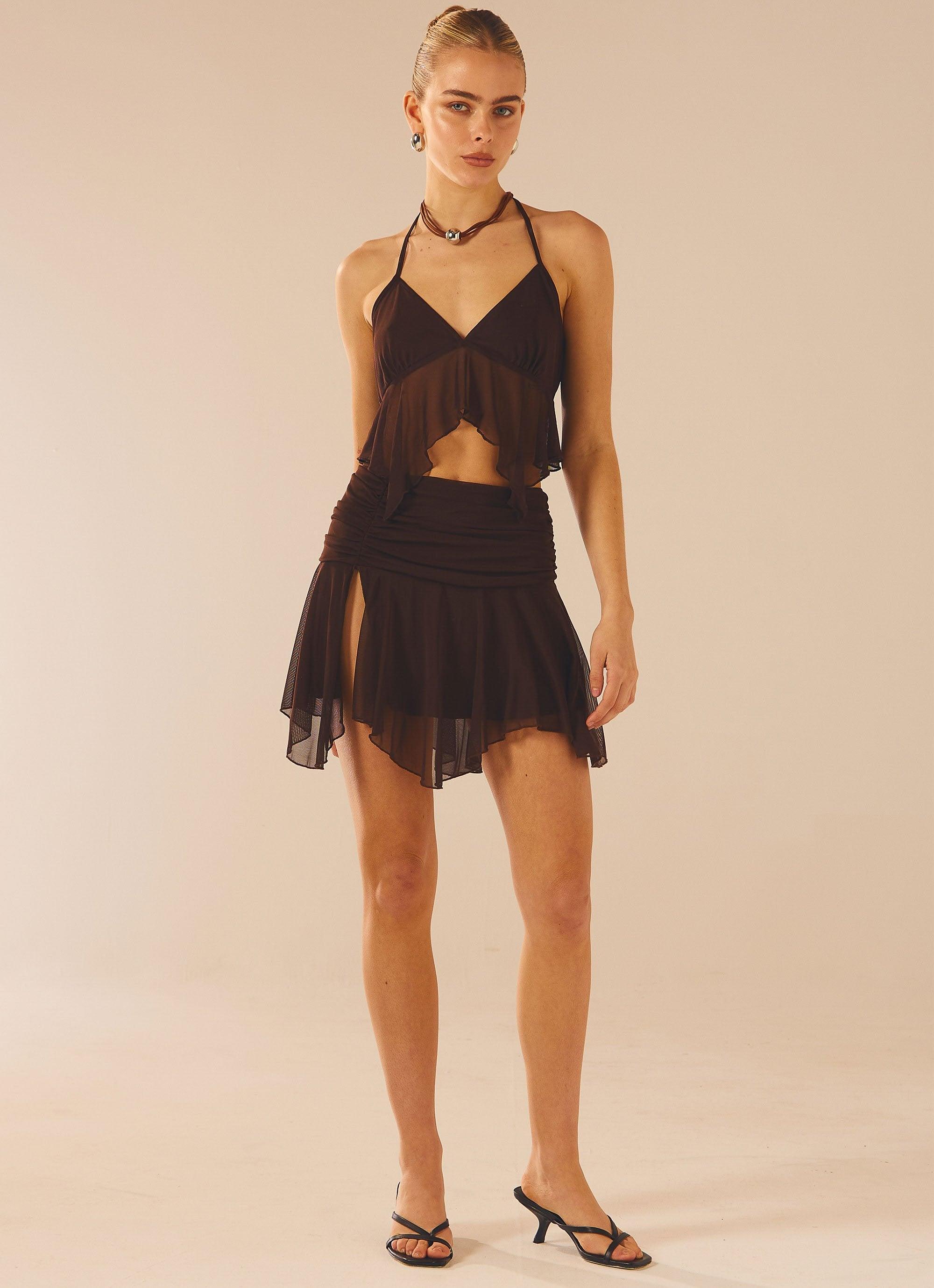 Spellbind Mini Skirt - Dark Mocha Product Image