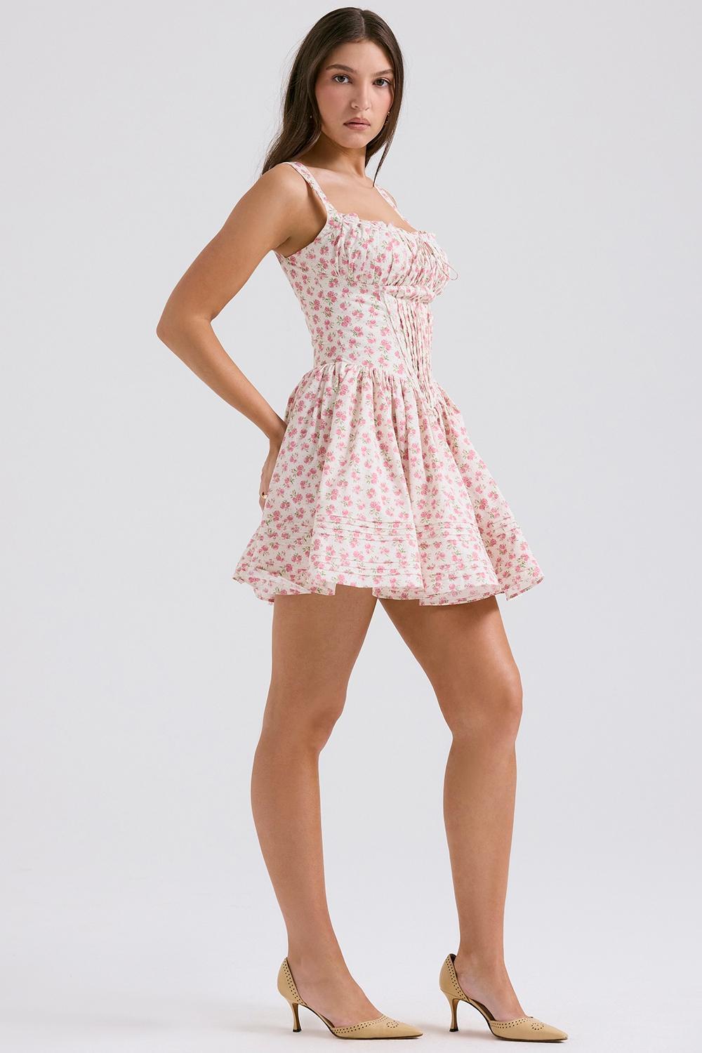 Natassia White Rosebud Print Cotton Mini Dress Product Image