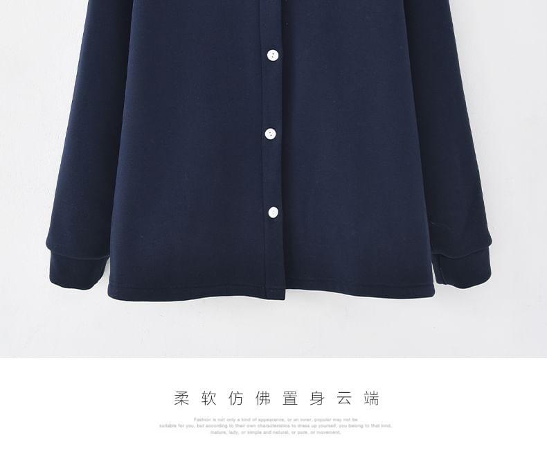 Crew Neck Plain Button-Up Jacket Product Image