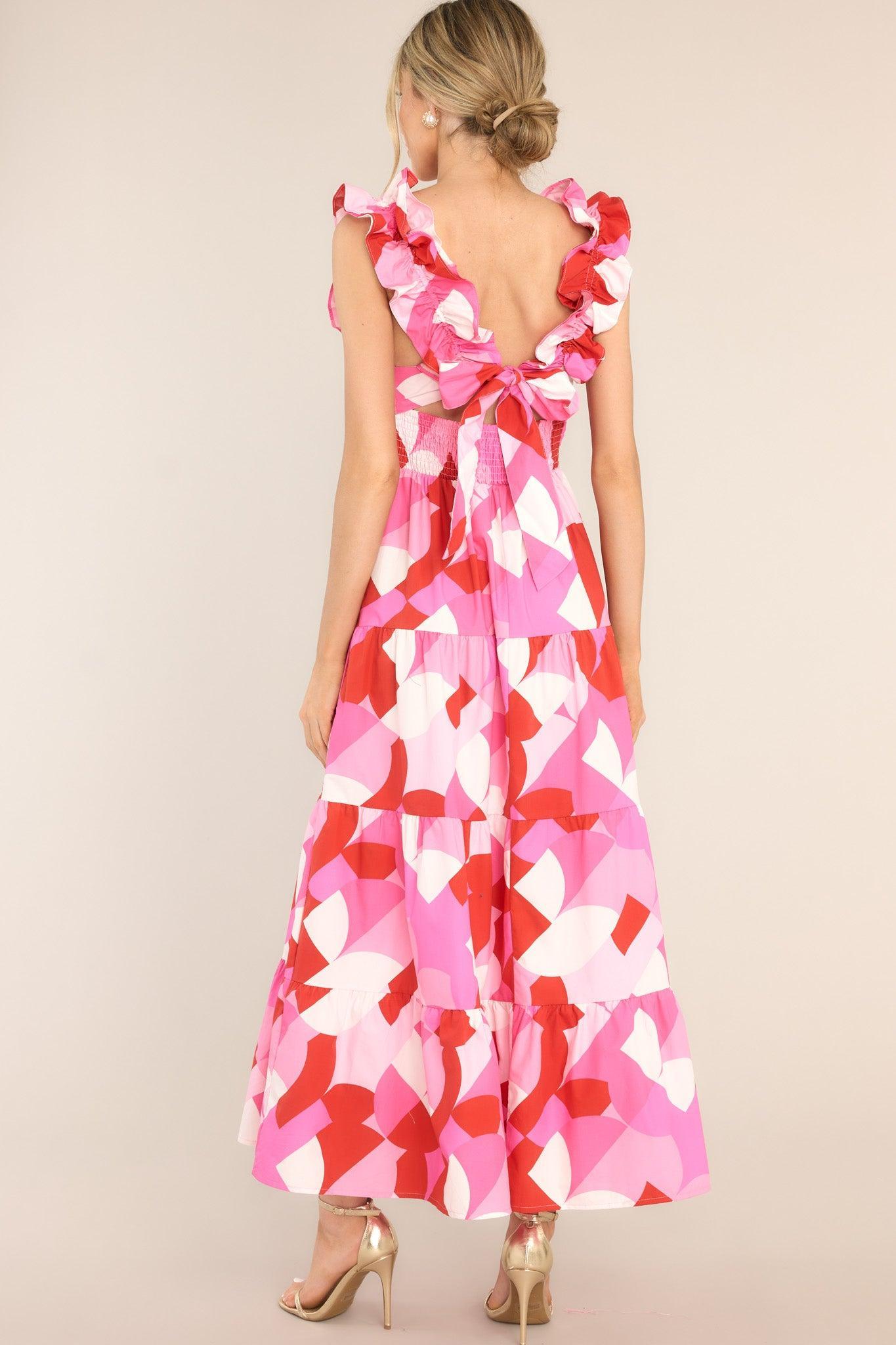 Fight The Feeling Pink & Red Print Midi Dress Product Image