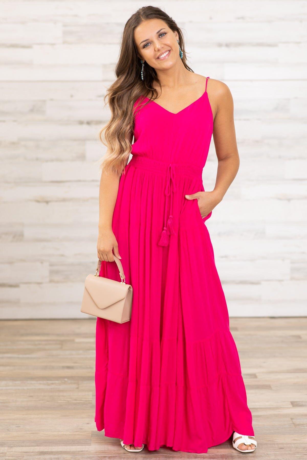 Hot Pink Elastic Waist Jumpsuit Product Image