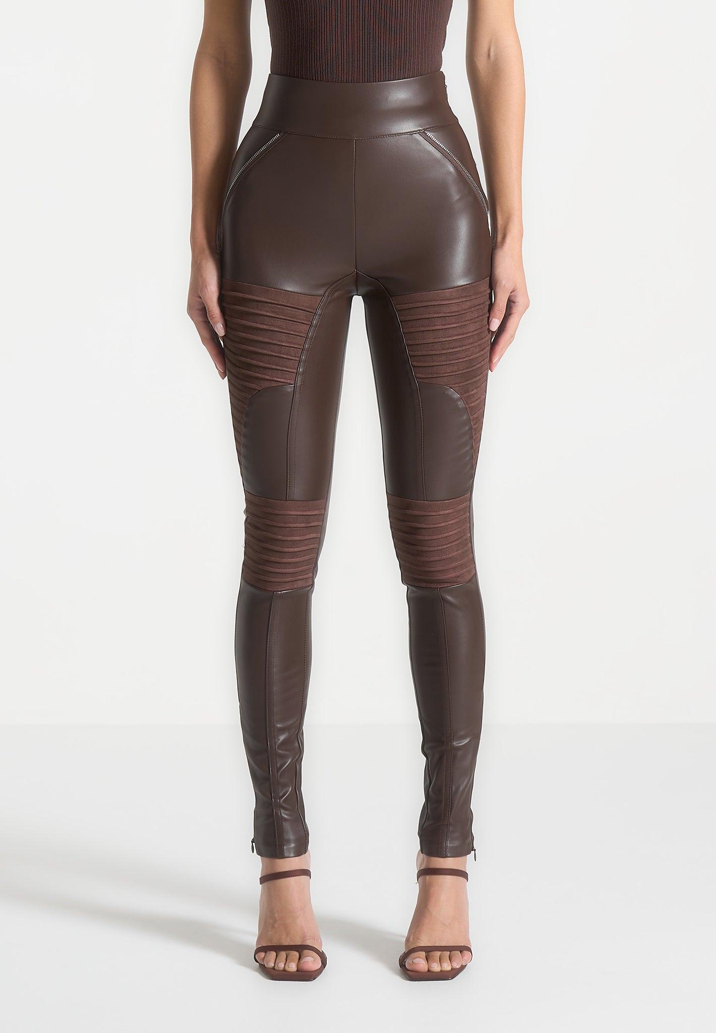 Leather & Suede Ribbed Legging - Chocolate Brown Female Product Image