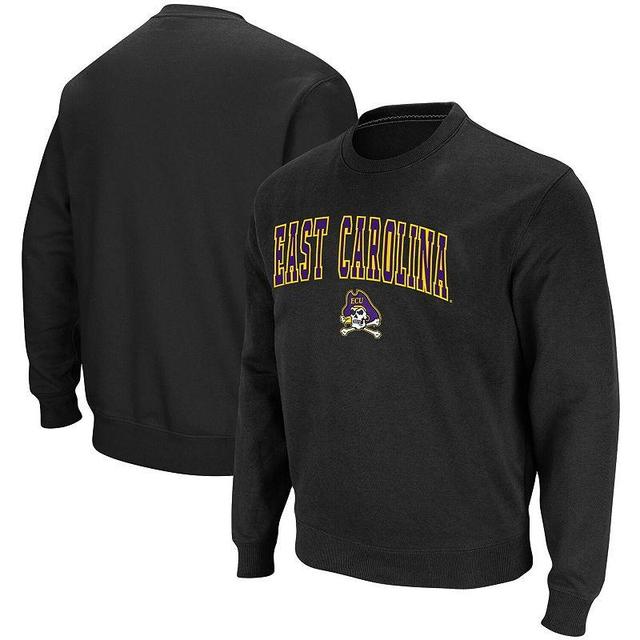 Mens Colosseum Black ECU Pirates Arch & Logo Tackle Twill Pullover Sweatshirt Product Image