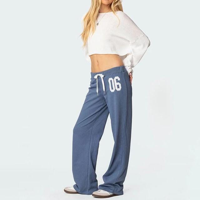 Low Rise Number Print Wide Leg Pants Product Image