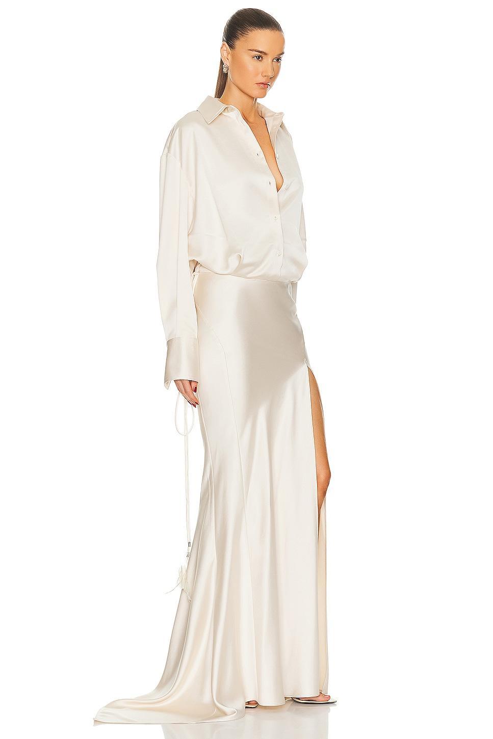 THE ATTICO Long Sleeve Long Dress in Cream Product Image