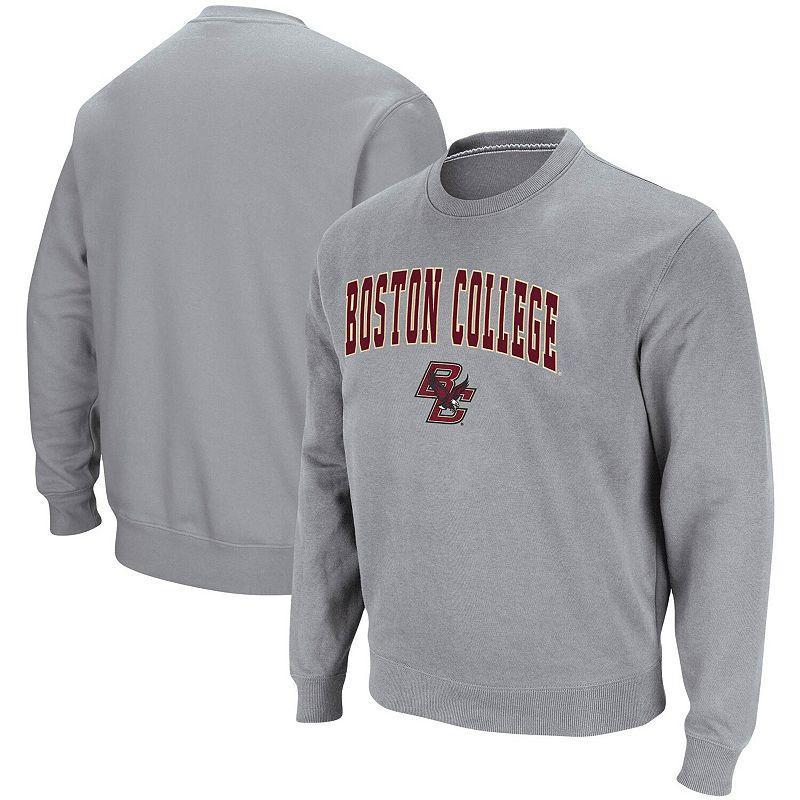 Mens Colosseum Heathered Gray Boston College Eagles Arch & Logo Tackle Twill Pullover Sweatshirt Grey Product Image