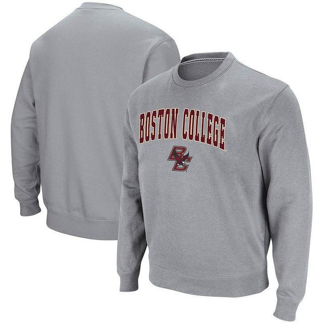 Mens Colosseum Heathered Gray Boston College Eagles Arch & Logo Tackle Twill Pullover Sweatshirt Product Image