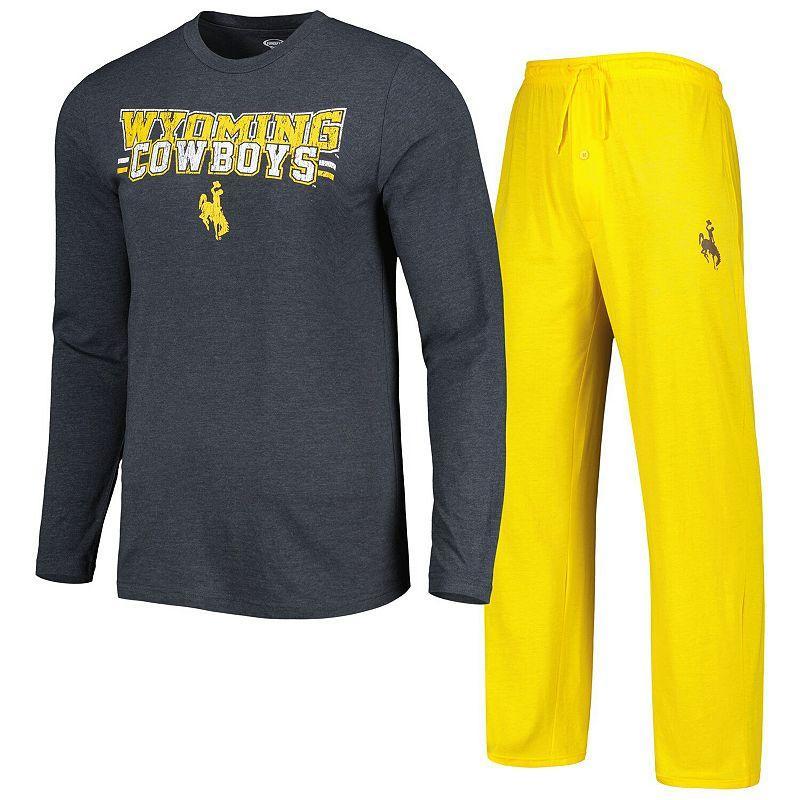 Mens Concepts Sport Gold/Charcoal Wyoming Cowboys Meter Long Sleeve T-Shirt & Pants Sleep Set Product Image