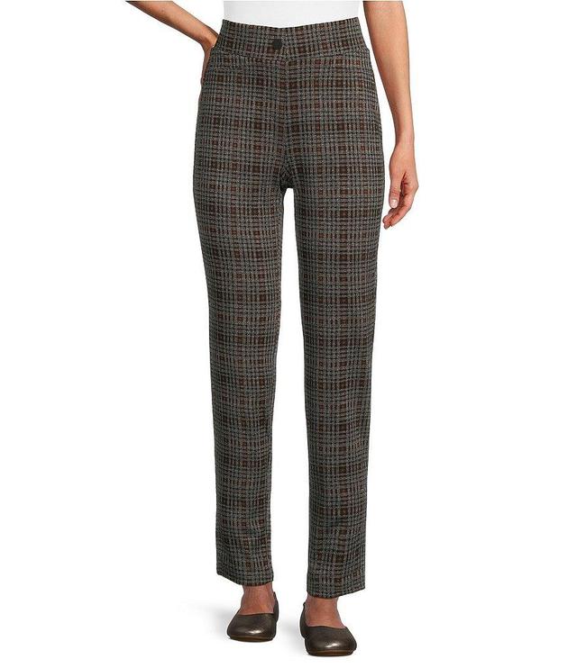 Intro Petite Size Bella Double Knit Plaid Straight Leg Pull-On Pant Product Image