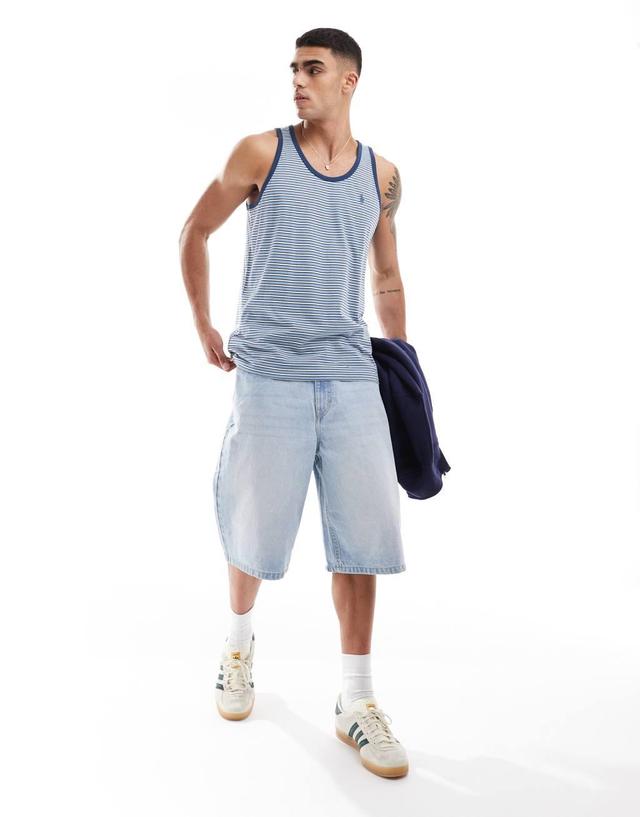 Polo Ralph Lauren icon logo multi stripe tank top in light blue Product Image