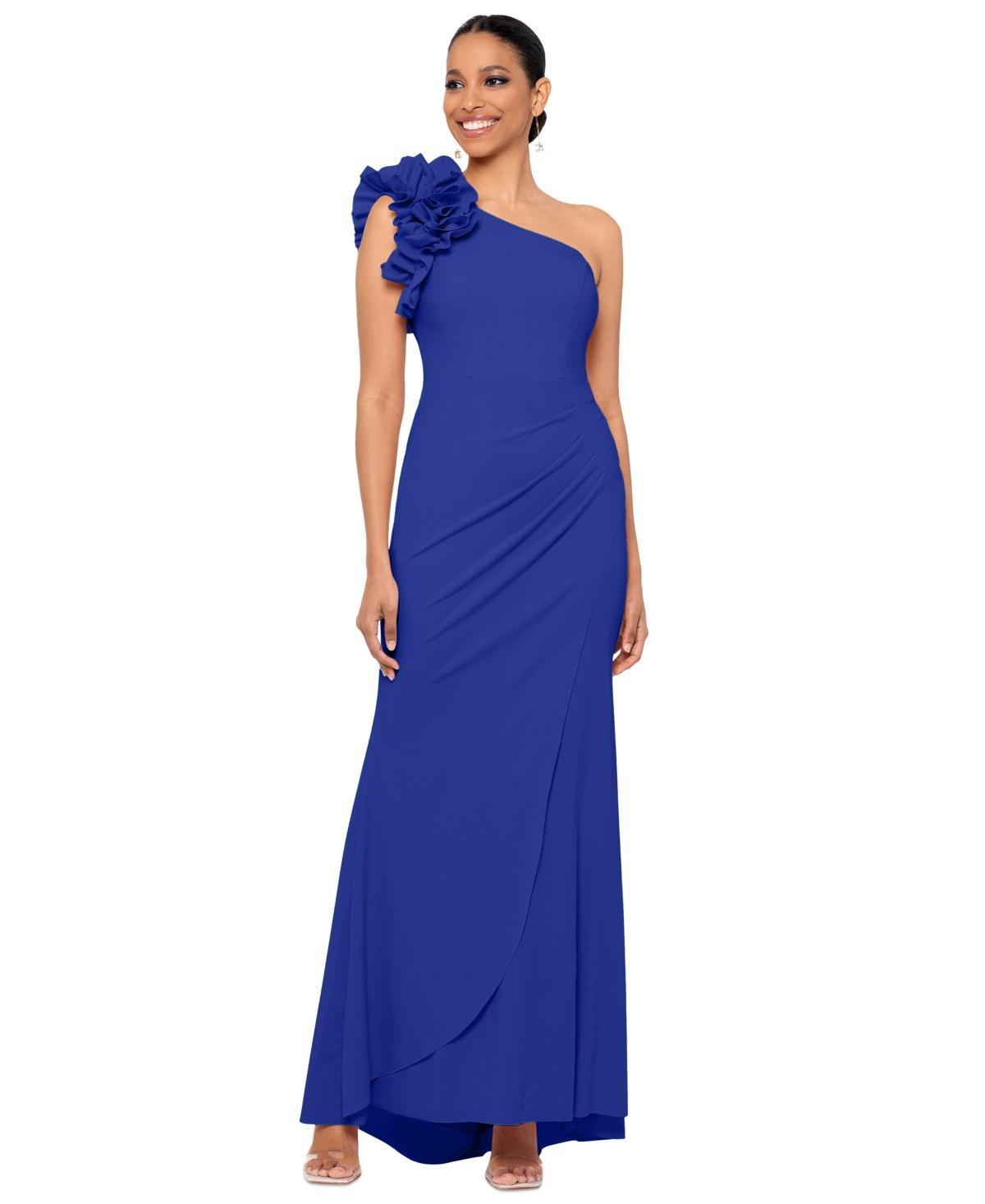 Xscape Womens Ruffled One-Shoulder Gown Product Image