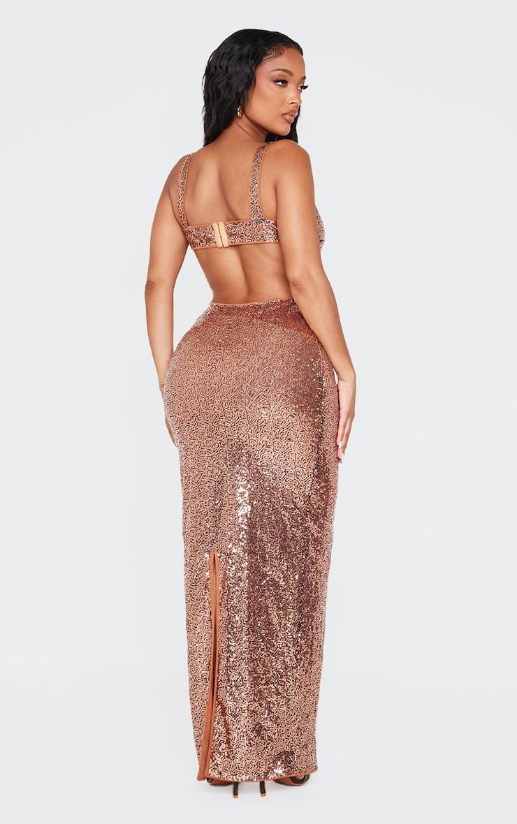 Shape Brown Open Back Fitted Sequin Maxi Dress Product Image