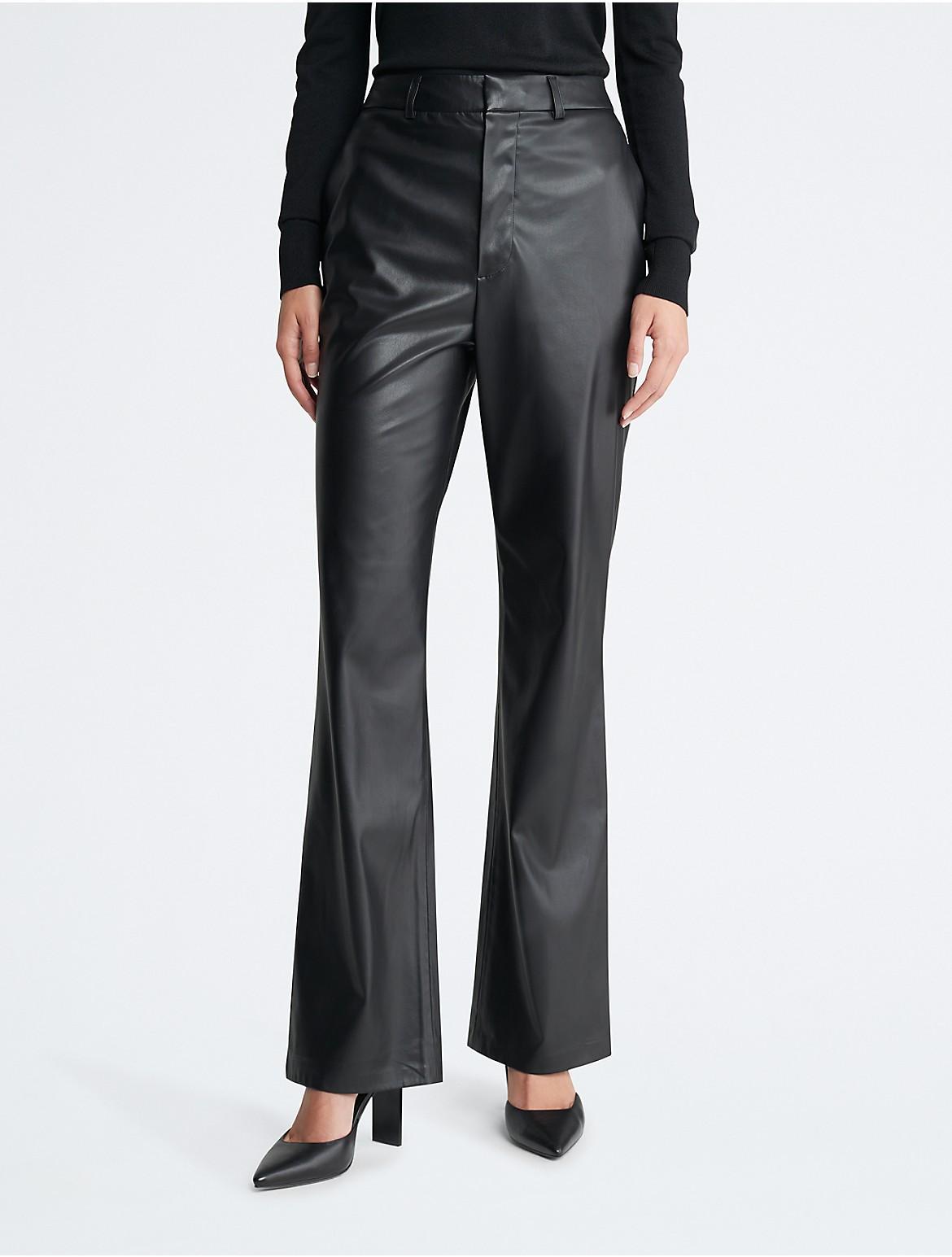 Calvin Klein Women's Faux Leather Flared Pants - Black - 26 Product Image