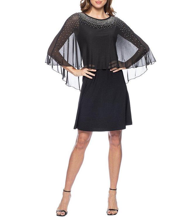 Marina 3/4 Sleeve Crew Neck Beaded Capelet Dress Product Image