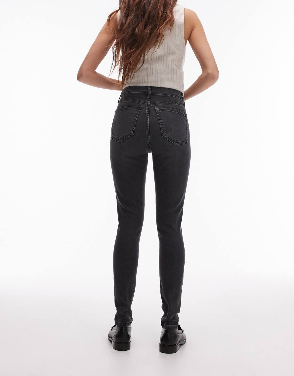 Topshop high rise Jamie jeans in washed black  Product Image