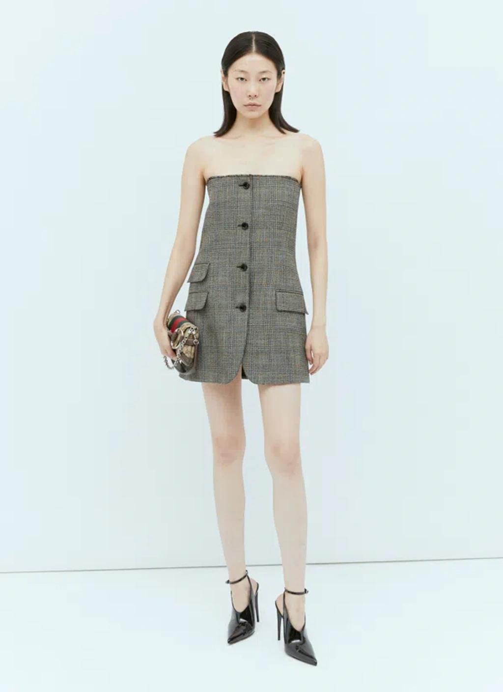 Prince Of Wales Wool Minidress In Gray Product Image