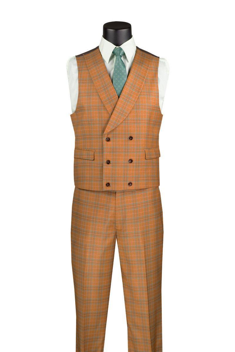 Orange Modern Fit Windowpane Peak Lapel 3 Piece Suit Product Image