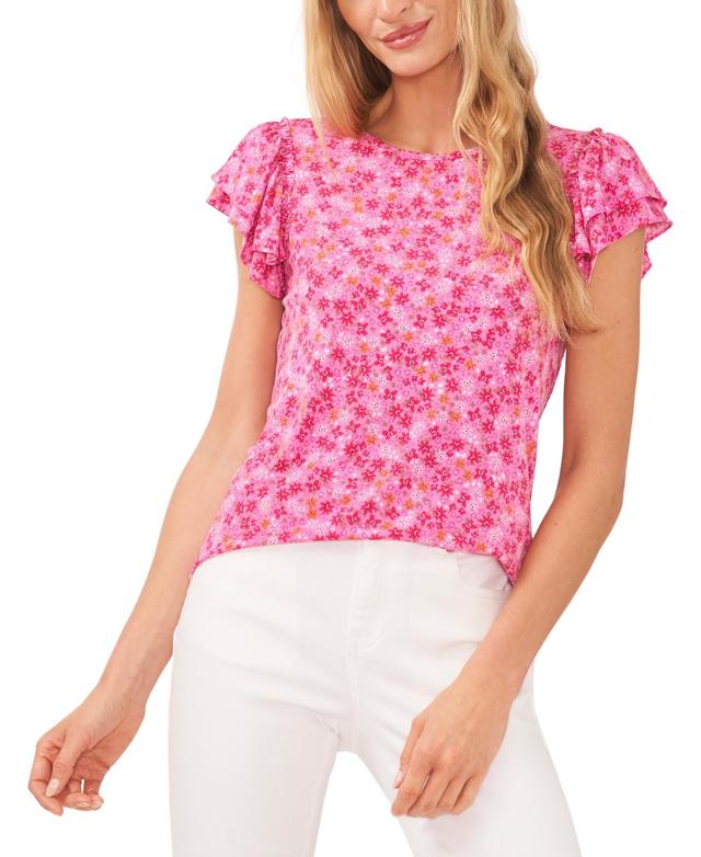 CeCe Floral Double Ruffle Sleeve Top Product Image