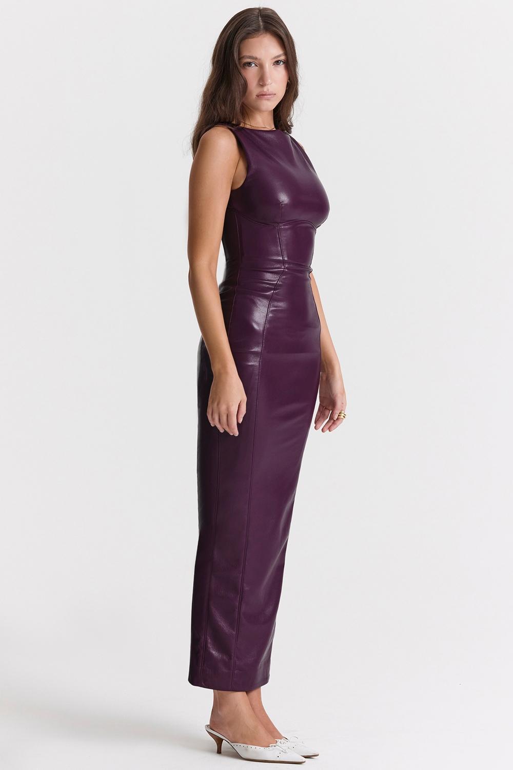 Sahara Merlot Vegan Leather Maxi Dress Product Image