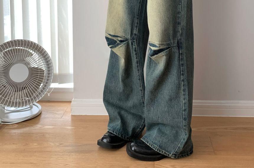 Low Waist Washed Wide Leg Jeans Product Image