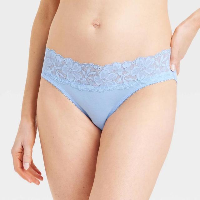 Womens Cotton Blend Bikini Underwear with Lace - Auden Blue Product Image