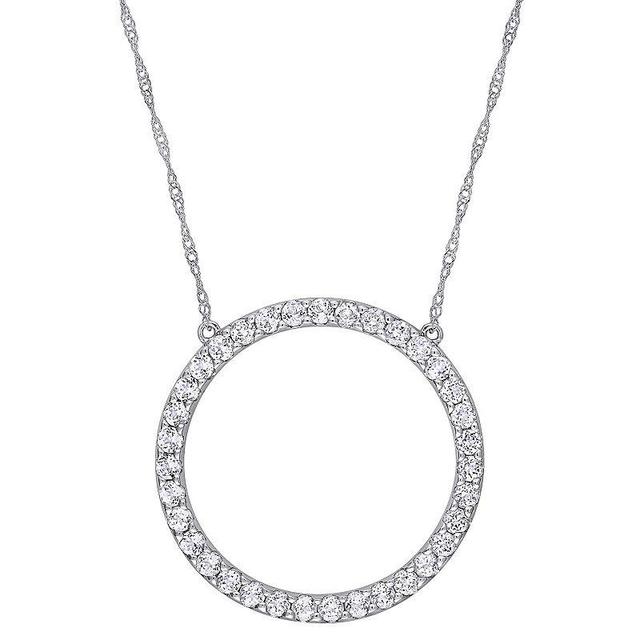 Stella Grace 10k White Gold White Topaz Circle Pendant Necklace, Womens Product Image