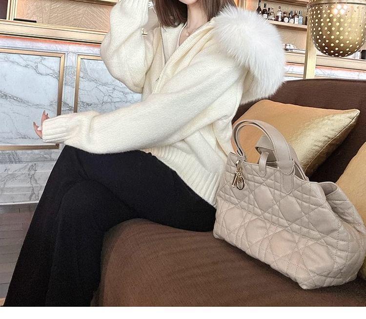 Plain Fluffy Hooded Zip Cardigan Product Image