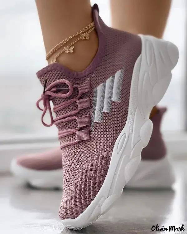 Olivia Mark – Breathable knit lace-up sneakers Product Image