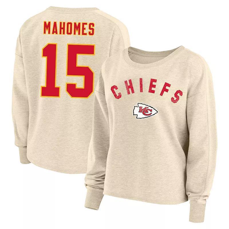 Womens Fanatics Branded Patrick Mahomes Oatmeal Kansas City Chiefs Plus Size Name & Number Crew Pullover Sweatshirt Product Image