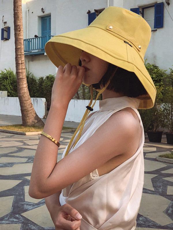 Casual Solid Sun-Protection Large Wide Brim Bucket Hat Product Image