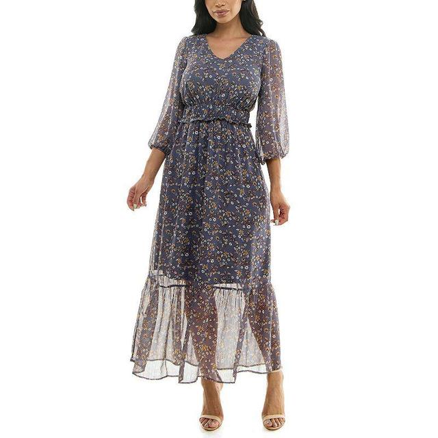 Womens Nina Leonard Chiffon Printed Maxi Dress Product Image