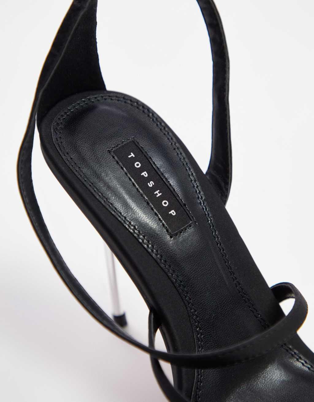 Topshop Stella strappy ankle tie heeled sandal in black Product Image