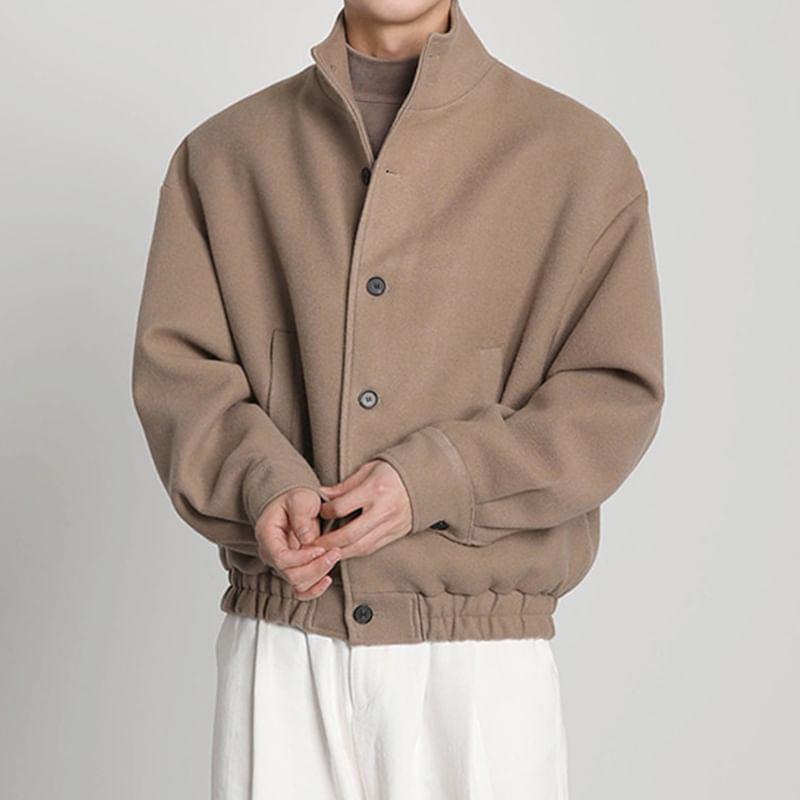 High Neck Button-Up Plain Jacket Product Image