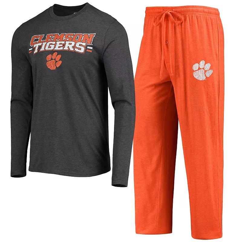 Mens Concepts Sport Orange/Heathered Charcoal Clemson Tigers Meter Long Sleeve T-Shirt & Pants Sleep Set Product Image