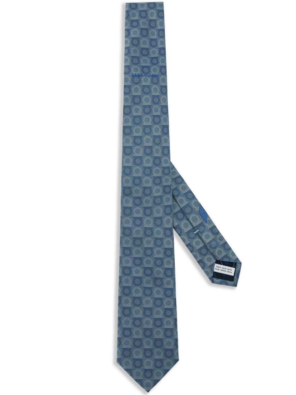 FERRAGAMO Gancini Silk Jacquard Tie In Blue Product Image