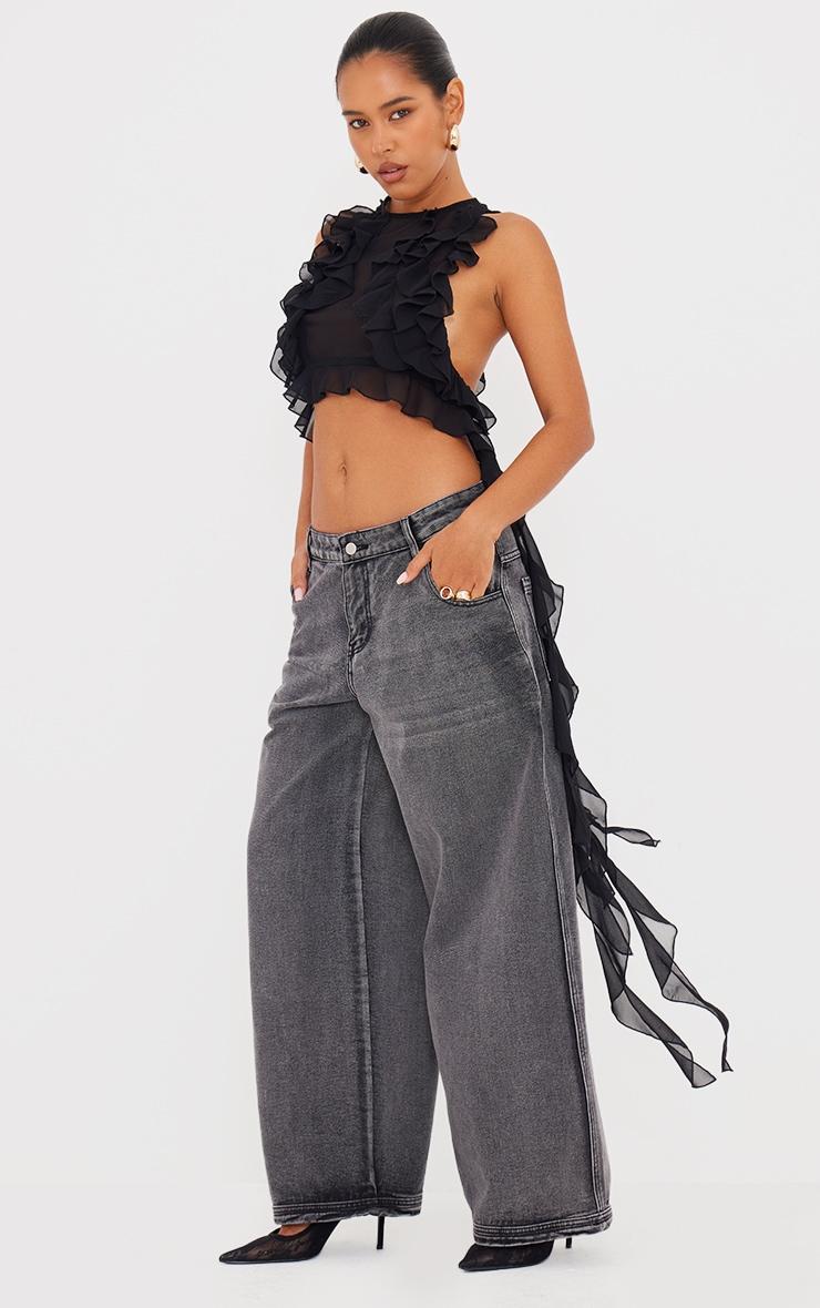 Black Ruffle Train Crop Top Product Image