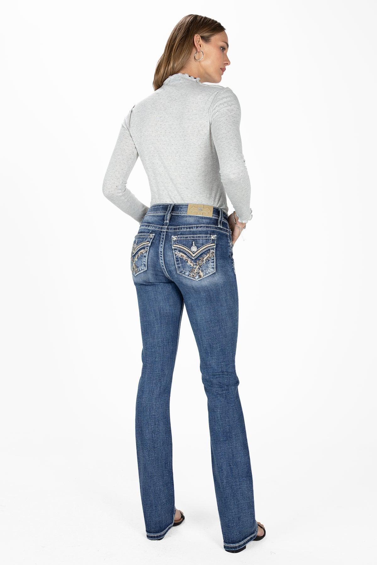 Leaf Vine Cross Stitch Bootcut Jeans Female Product Image